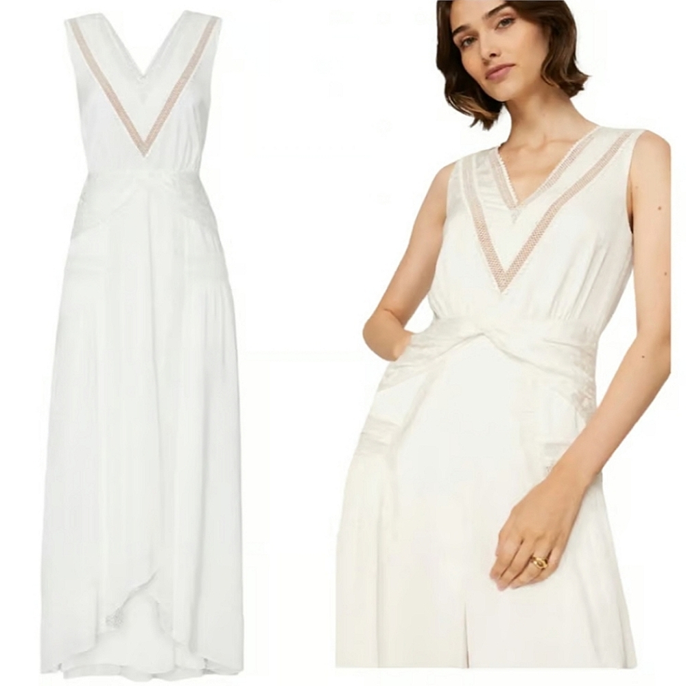 Self-Portrait White Maxi Dress with Lace Trim Details